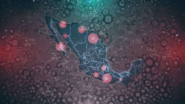 Mapa gráfico en movimiento de México con la localización y propagación de brotes epidémicos, peligros biológicos, sistemas de salud en todo el país. Adecuado para mapear brotes de enfermedades, epidemias, crisis, eventos de emergencia
. - Metraje, vídeo
