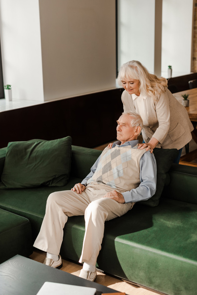 senior couple doing massage and chilling at home on quarantine - Zdjęcie, obraz