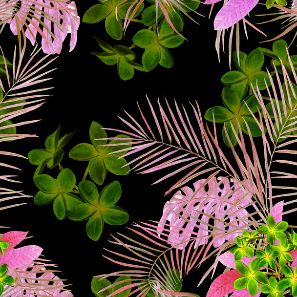 Διακοσμητική floral απρόσκοπτη Patern με υδατογραφία τροπικά λουλούδια. Πλουμερία. Πολύχρωμο φόντο καλοκαιρινή φύση. - Φωτογραφία, εικόνα