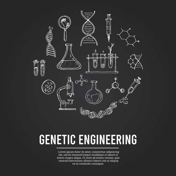 Genetikai mérnöki izolált kézzel rajzolt firkák Vektor készlet - Vektor, kép