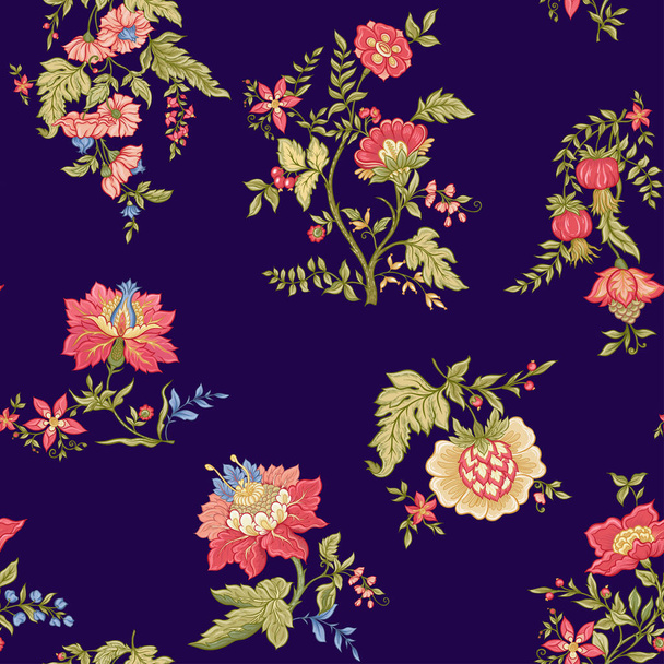 Seamless pattern with stylized ornamental flowers in retro, vintage style. - ベクター画像