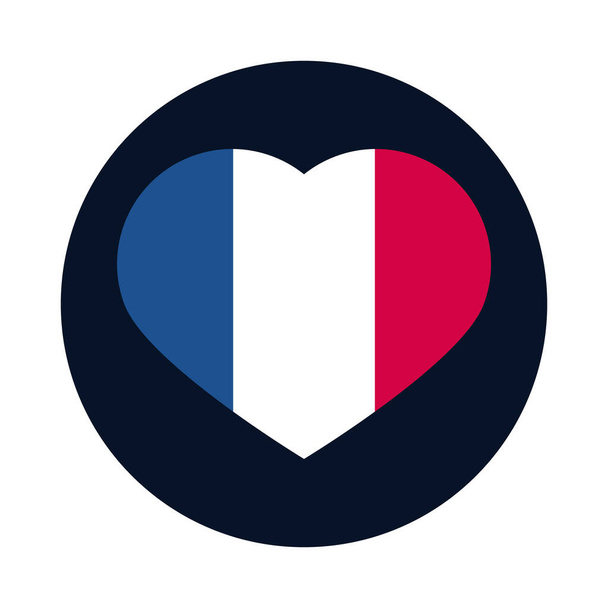 Γαλλία μπλοκ καρδιά και επίπεδη στυλ εικονίδιο διάνυσμα σχεδιασμό - Διάνυσμα, εικόνα