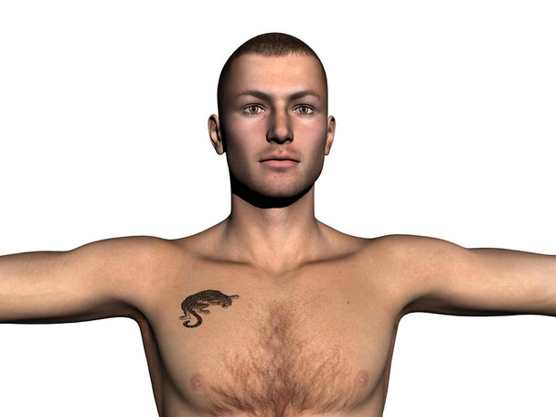 giovane uomo muscoloso forte con pantera tatuaggio
 - Foto, immagini