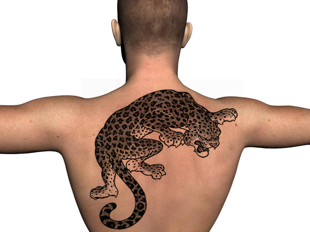 giovane uomo muscoloso forte con pantera tatuaggio
 - Foto, immagini