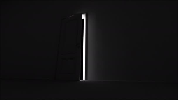 Offene Tür im dunklen Raum mit Alphakanal - Filmmaterial, Video