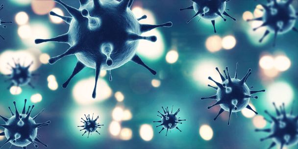 Μικροσκοπική άποψη των κυττάρων του ιού της γρίπης. 3D ιατρική απεικόνιση - Φωτογραφία, εικόνα