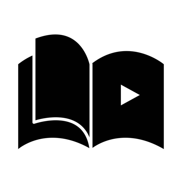 Концепция онлайн-обучения, книга с видеоиконкой, стиль силуэта
 - Вектор,изображение