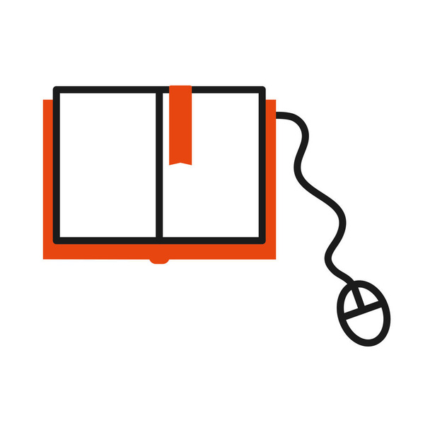 концепция онлайн обучения, учебник и иконка мыши, половина линии полуцветной стиль
 - Вектор,изображение
