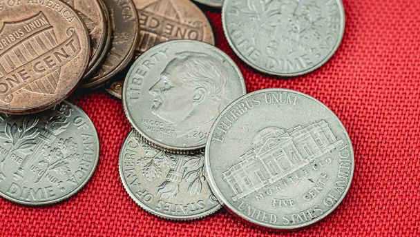 Close up of american coins. Economy and financial concept - Foto, Bild