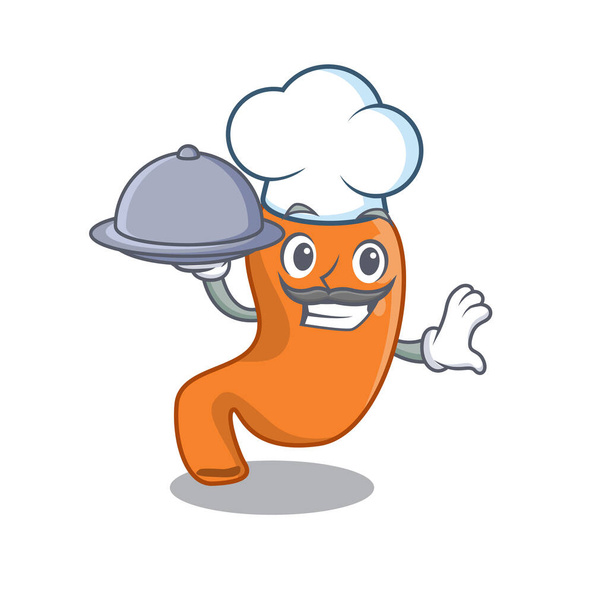 mascot design of stomach chef serving food on tray - Wektor, obraz