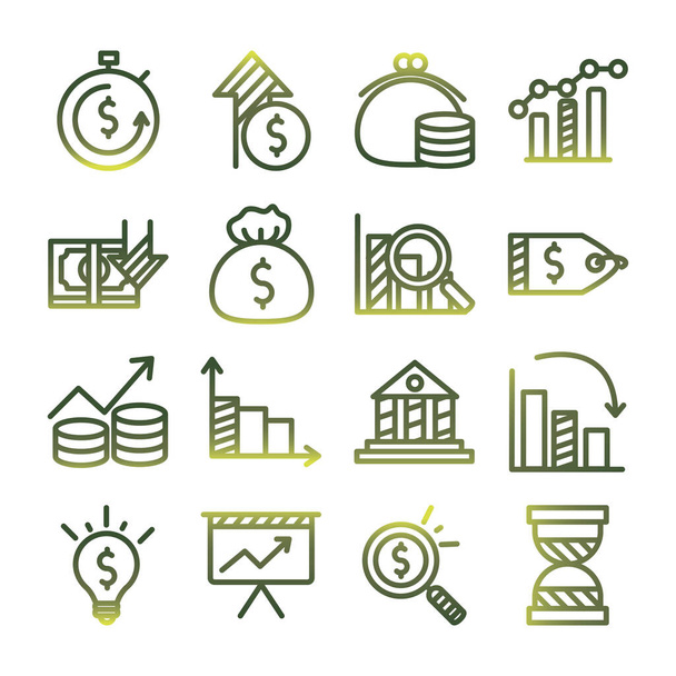 Економіка та фінанси Градієнтний стиль набір іконок Векторний дизайн
 - Вектор, зображення