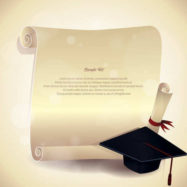 卒業帽子と証明書のポスター - ベクター画像