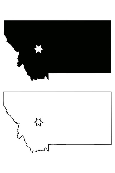 Montana MT State Map ΗΠΑ με την Capital City Star στην Helena. Μαύρη σιλουέτα και περίγραμμα που απομονώνονται σε λευκό φόντο. Διάνυσμα EPS - Διάνυσμα, εικόνα