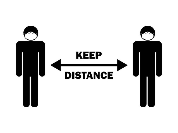 Mantenga la figura de palillo de distancia con máscara. Ilustración que representa pautas y reglas de distanciamiento social durante covid-19. Vector EPS
 - Vector, Imagen
