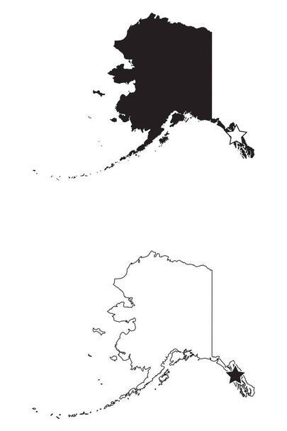 Juneau Alaska AK State Border Map USA con Capital Star
 - Vettoriali, immagini
