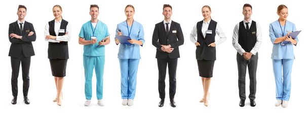 Different receptionists on white background - Photo, Image