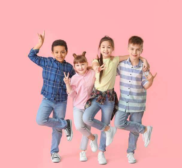 Cute little dancers on color background - Photo, Image