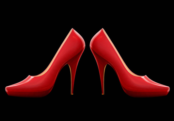 červené vysoké podpatky na černé - Fotografie, Obrázek