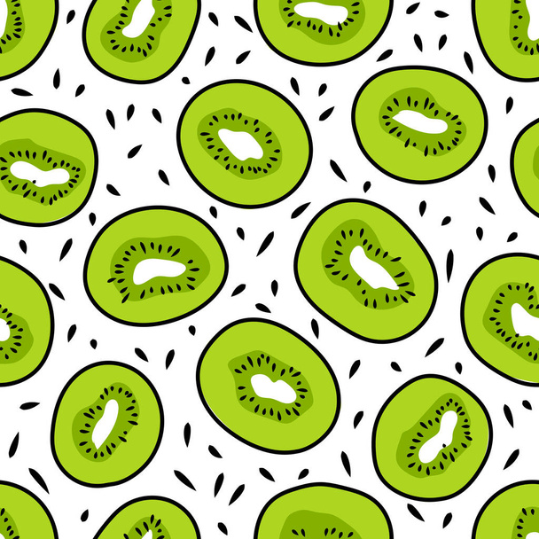 Seamless pattern with kiwi. Hand drawn vector illustration. Trendy texture for print, textile, packaging, banner, wallpaper. - Вектор,изображение