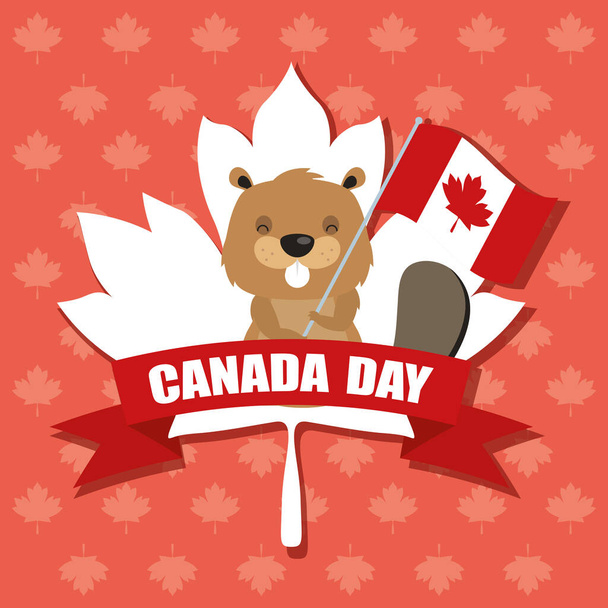 heureux jour du canada avec castor et drapeau
 - Vecteur, image