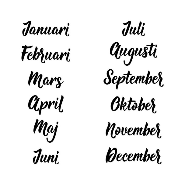 Letteratura. Traduzione svedese - gennaio, febbraio, marzo, aprile, maggio, giugno, luglio, agosto, settembre, ottobre novembre dicembre Nomi dei mesi Parole di calligrafia per calendari e organizzatori
 - Vettoriali, immagini