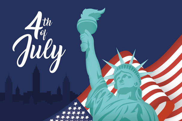 usa independence day with flag and liberty statue - Vector, Image