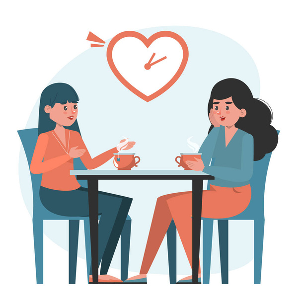 Women on a speed dating vector isolated. Romantic homosexual couple at the table. Short date, gay people checking compatibility. - Vector, Image