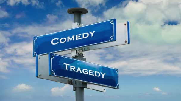 Street Sign the Way to Comedy versus Tragedy - Záběry, video