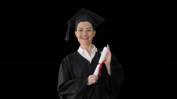 Graduation woman smiling and looking happy, Alpha Channel - Footage, Video