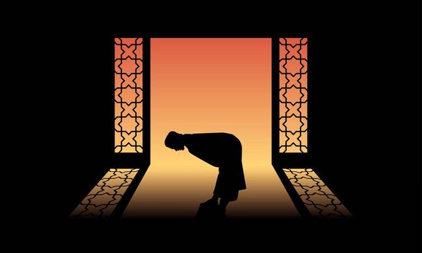 a silhueta de um moslem rezando. Ilustração vetorial
 - Vetor, Imagem