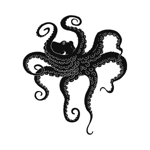 Octopus with big tentacles black silhouette icon, vector illustration isolated. - ベクター画像