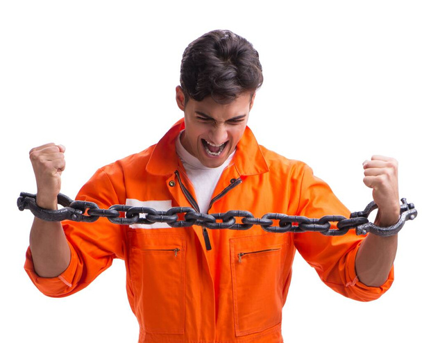 Prigioniero con le mani incatenate isolate su sfondo bianco - Foto, immagini