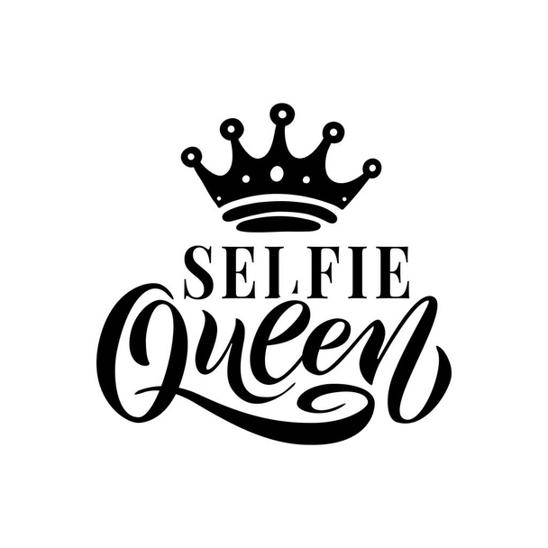 SELFIE QUEEN word with crown. Hand lettering text vector illustration - Vektor, Bild