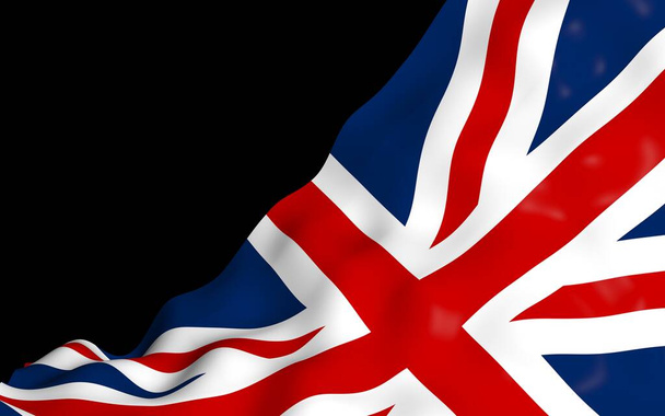 Waving flag of the Great Britain on dark background. British flag. United Kingdom of Great Britain and Northern Ireland. State symbol of the UK. 3D illustration - Foto, Imagem
