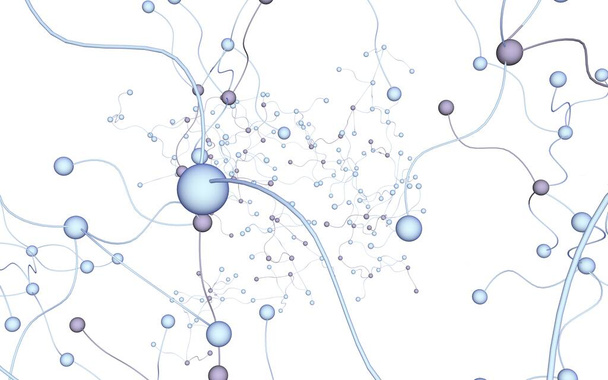 Neural network. Social network. Futuristic dna, deoxyribonucleic acid. Abstract molecule, cell illustration, mycelium. White background. 3D illustration - Фото, зображення