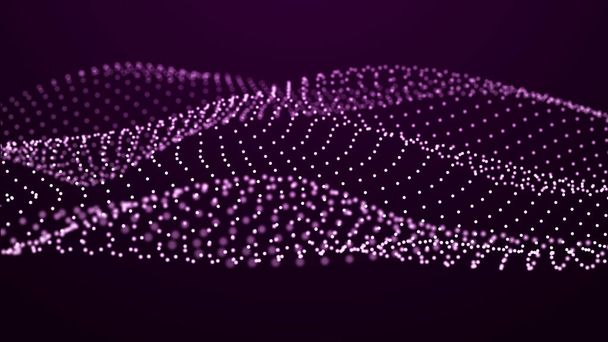 ポイント付きの抽象波。ビッグデータだ。ダイナミックな波の背景。技術的背景。3Dレンダリング - 写真・画像