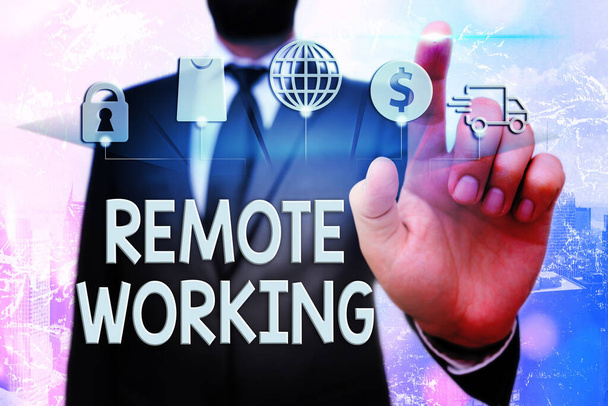 Conceptual hand writing showing Remote Working. Business photo text style that allows professionals to work outside of an office. - Photo, Image