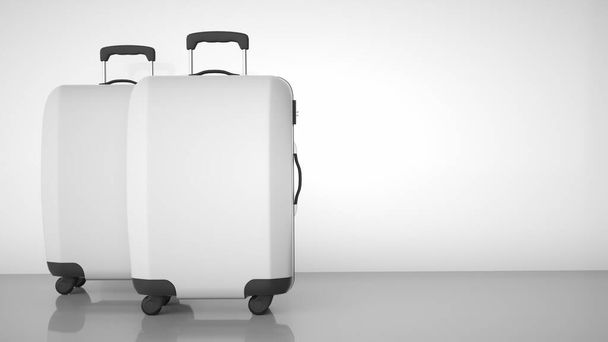 Dvě bílé cestovní tašky izolované na jasném pozadí. 3D vykreslování - Fotografie, Obrázek
