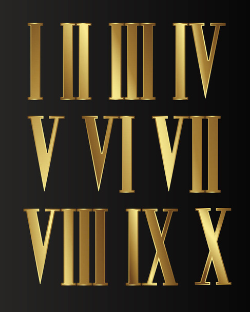 Набір золота, ювелірних виробів, ізольованих римських цифр Steampunk з шестернями на чорному тлі. - Вектор, зображення