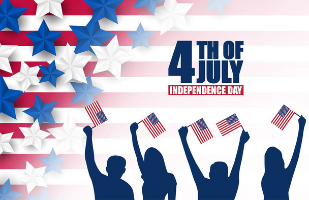 4th of July banner or poster in United States of America flag colors and decoration. Vector illustration. Happy independence day.  - Vector, Image