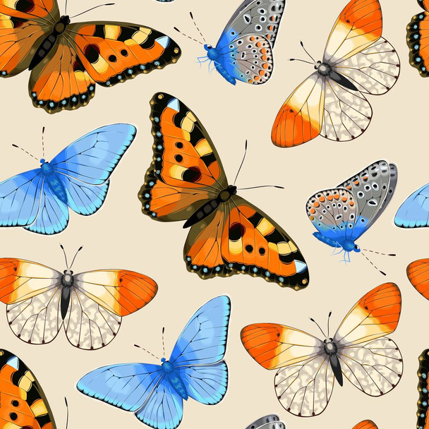 Vector pattern with high detailed vivid butterfly - Vector, Image