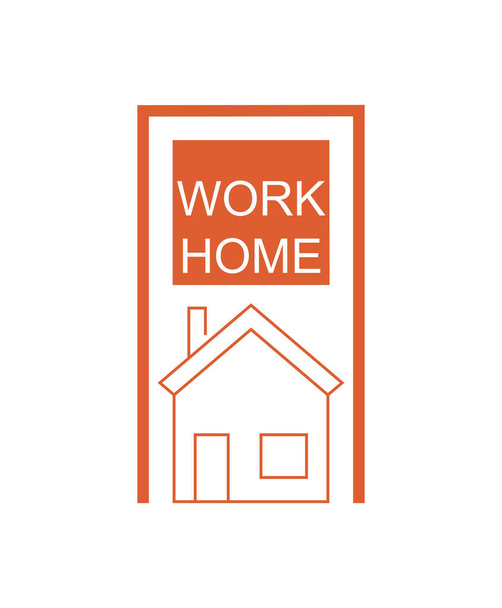 Orange work home lettering and house on white background
 - Вектор,изображение