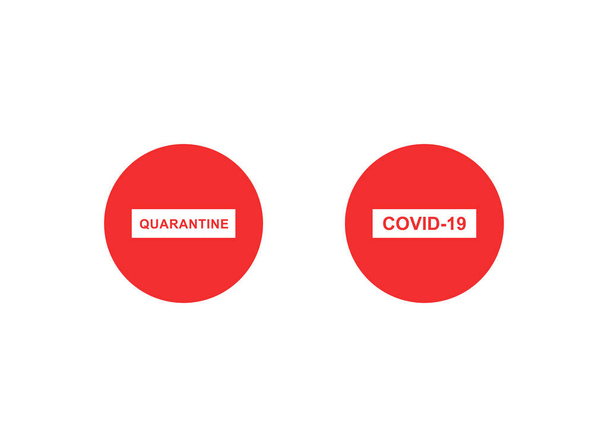 rode stopborden met quarantaine en covid-19 belettering op witte achtergrond - Vector, afbeelding