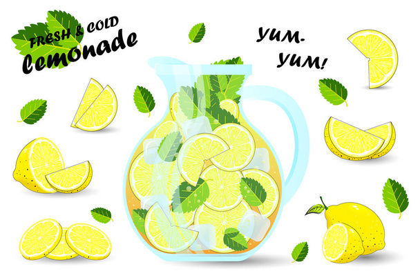 Lemonade set. Lemon - Vector, Image