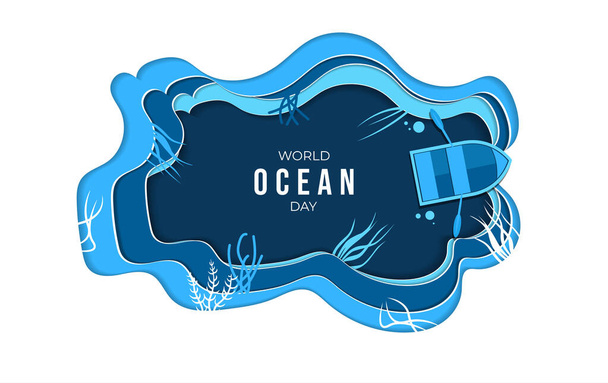 paper art design of world ocean day. vector illustration - Vector, Image