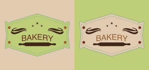 set of beige and green bakery labels with rolling pins - Vector, Image
