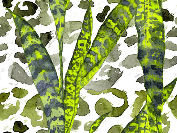 Exotic Leaves and Snake Skin Seamless Pattern. - Foto, afbeelding