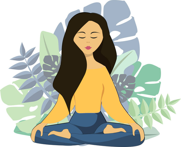 Woman is meditating. Vector illustration - Vector, Image