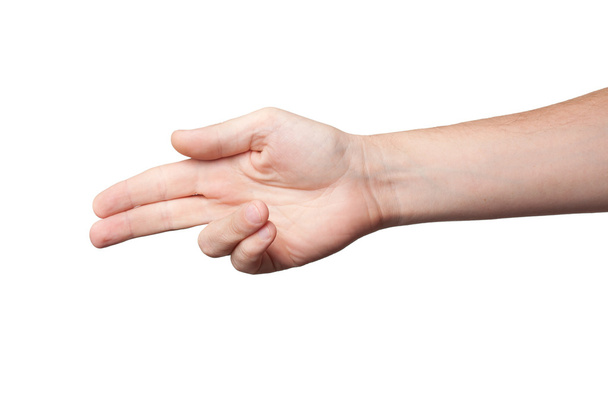 man's hand shoots fingers on a white background - Photo, Image