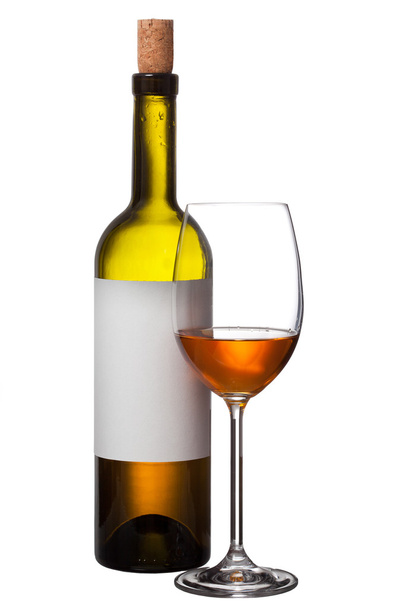 bottle and wine glass isolated on white background - Фото, изображение